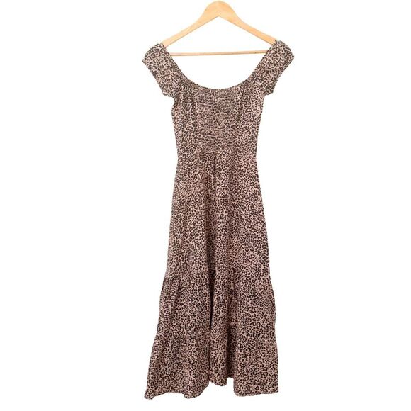 Reformation Linen Midi Dress Leopard Size 2 Small Brown Animal Print Boho NWOT - Picture 4 of 11